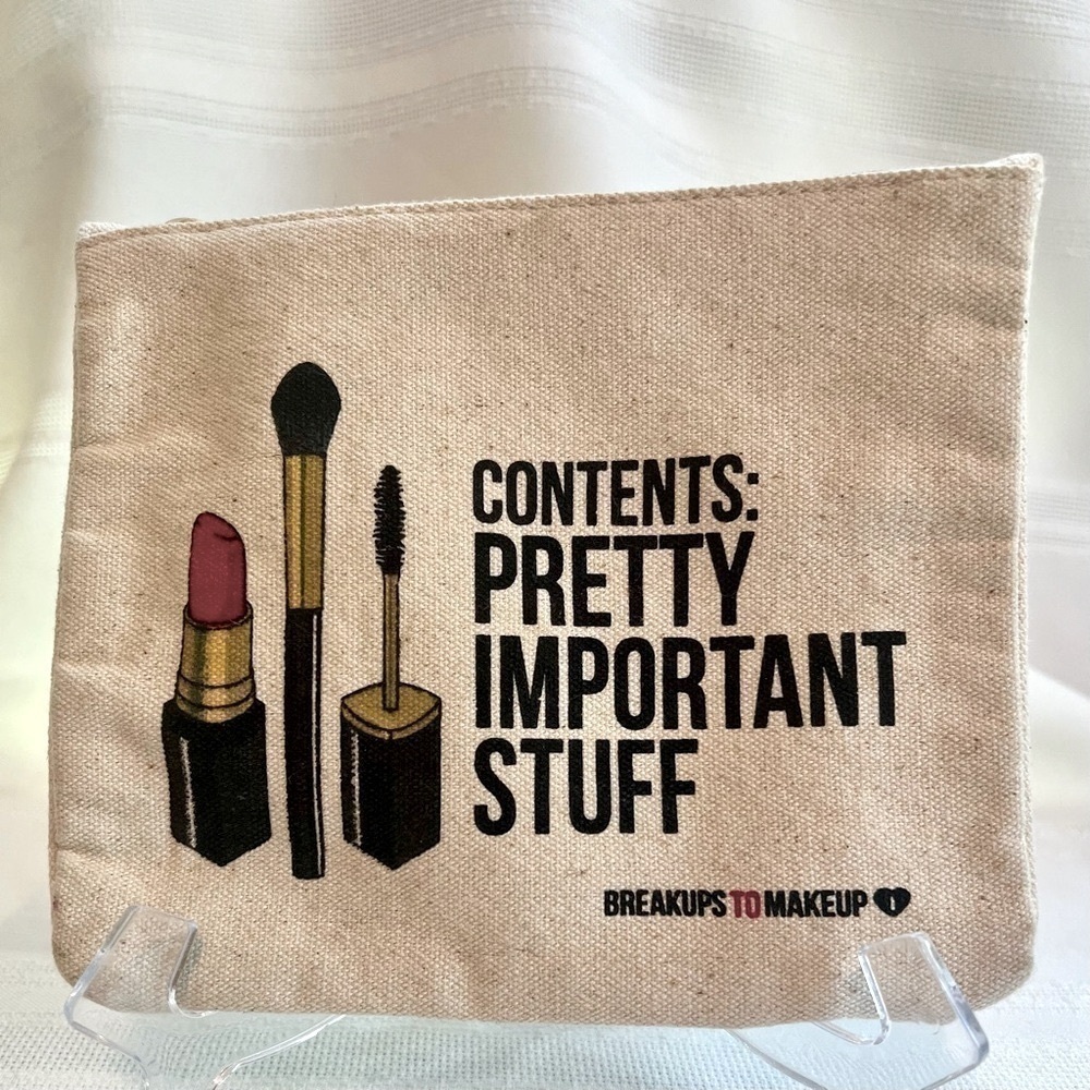 💄3/$12💄5/$15 ipsy Makeup Bag Woven Fabric Pretty Important Stuff‎ EUC Like N…